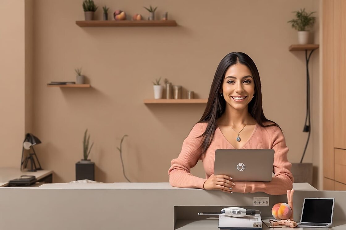woman in front of laptop in office
