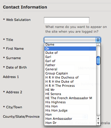 Royal Opera House drop-down menu