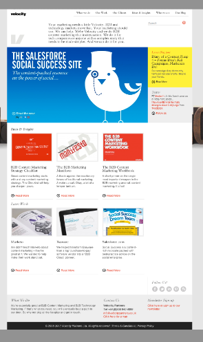 The website for Velocity, the B2B Content Marketing Agency